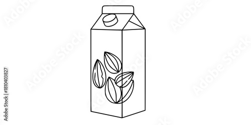 Almond Milk Carton Geometric Minimalist Line Art Vector