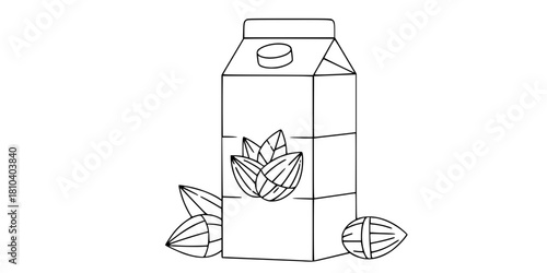 Almond Milk Carton Geometric Minimalist Line Art Vector
