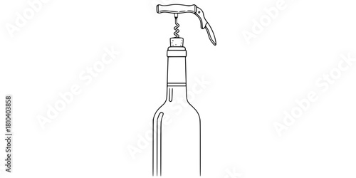 Wine Bottle Corkscrew Simple Line Art Vector Elegant