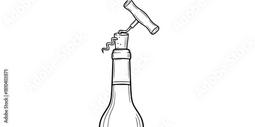 Wine Bottle Corkscrew Simple Line Art Vector Elegant
