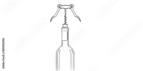 Wine Bottle Corkscrew Simple Line Art Vector Elegant