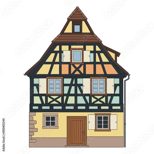 Charming half-timbered house illustration featuring traditional german architecture