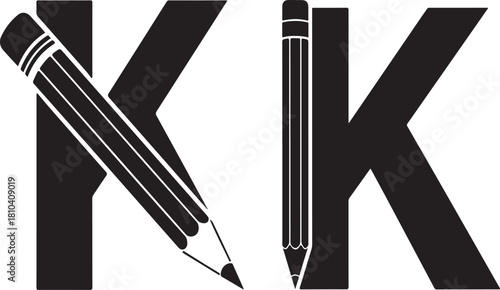 Two Black Letter K Designs with Pencil Illustrations alphabet typography