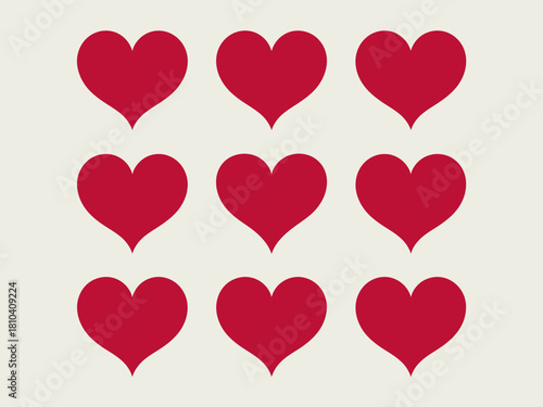 This image showcases a grid of nine bold red hearts, symbolizing love, affection, and connection; perfect for Valentine's Day marketing or romantic content creation.