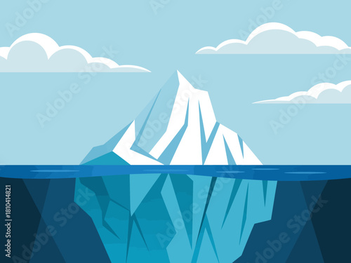 This digital artwork depicts a majestic iceberg, showcasing both its visible surface and hidden underwater complexities, highlighting the beauty of nature and climate themes.