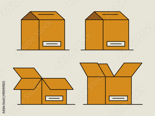 This image showcases different styles of cardboard boxes, highlighting their design and functionality, with clear outlines and vibrant colors that attract attention.