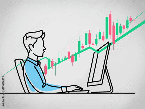 This image illustrates a focused individual analyzing financial data on a computer, depicting engagement with charts and trends to drive informed decision-making.