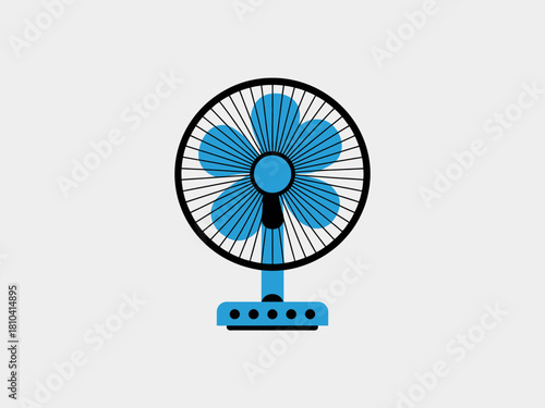 A minimalist illustration of a blue fan, designed to symbolize summer heat relief and comfort, showcasing a modern aesthetic with fresh color choices and form.