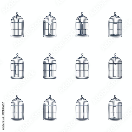 Bird cages with or without birds.
