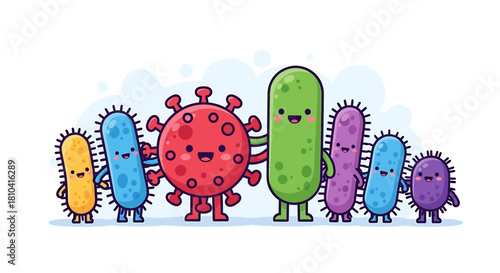 Illustration Vector SVG of Cute Cartoon Viruses and Bacteria in Flat Design with Colorful Pastel Colors