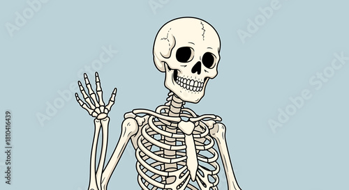 Illustration Vector SVG of Skeleton with Hand Outline Style against Blue Background