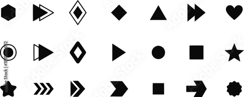 Collection of basic geometric shapes and arrows in black and white