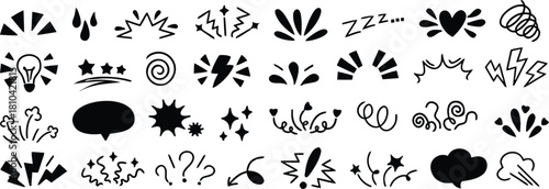 Collection of hand drawn abstract shapes and graphic elements in black and white