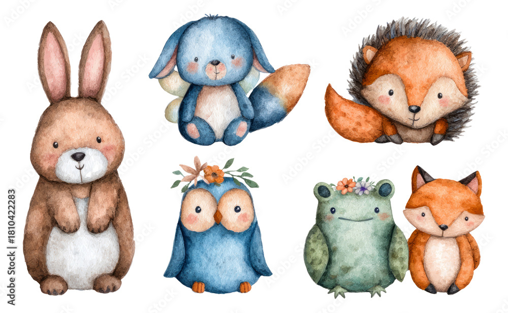 Fototapeta premium Cute Watercolor Fairy Garden Animals Illustration for Children’s Artwork