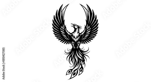  Illustrative Phoenix Rising Tattoo Outline, Mythical Bird with Elegant Wings, Rebirth Symbol.svg