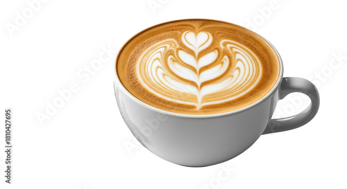 Indulge in the exquisite art of a perfectly crafted latte with beautiful rosetta latte art, offering a moment of pure caffeinated bliss and sophisticated enjoyment for any coffee lover.