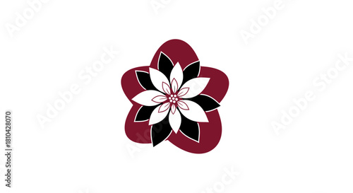 Poinsettia Blossom Silhouette Logo with Deep Burgundy Organic Frame.svg