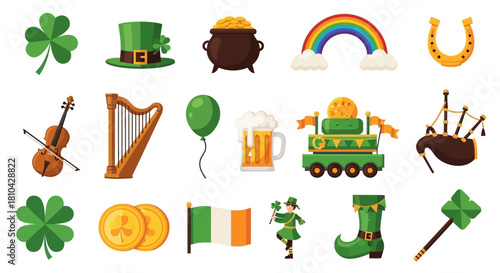 Spirited St Patrick's Day Parade Silhouettes in Lively Geometric Flat Design.svg