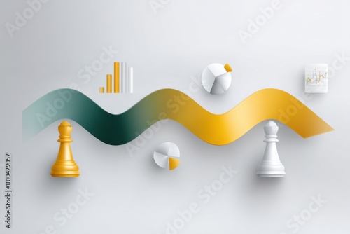 Clean vector illustration of strategic planning process with arrow showing progress and business icons