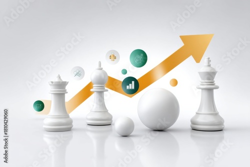 Clean vector illustration of strategic planning process with arrow showing progress and business icons