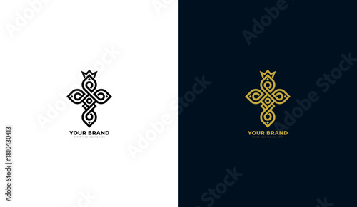 Cross design, elegant and luxury line art style. Cross icon, Christian symbol. Vector illustration template