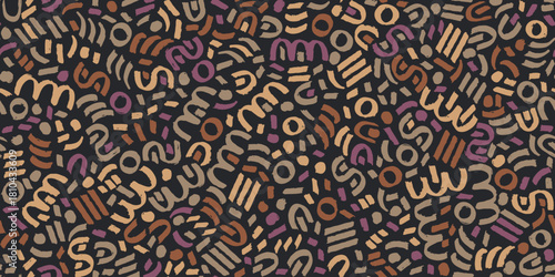 Vector seamless pattern. Ethnic tribal like ornamental repeatable backdrop. Earth tones hand drawn geometric background.