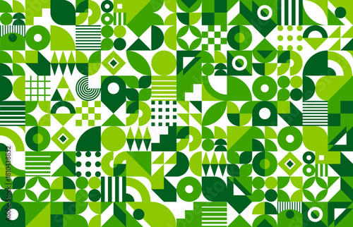 Geometric environment ecology Bauhaus pattern background. Nature ecosystem protection brutalism forms vector background, environment saving Bauhaus graphic pattern. Ecology geometric print or backdrop