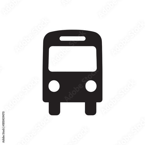 Bus Front View Vector Icon: Minimalist Black Glyph for Public Transport, City Travel and Transit Design
