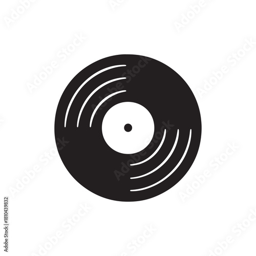 Vinyl Record Vector Icon: Minimalist Black Glyph for Music, DJ and Retro Audio Design