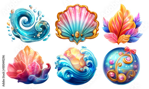 Whimsical and Vibrant Semirealistic Emblems Inspired by the Ocean Breeze
