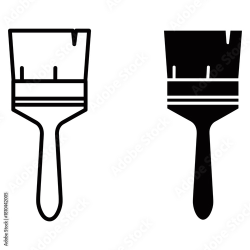 Paint brush icon in black and white, a tool for painting, isolated on white background