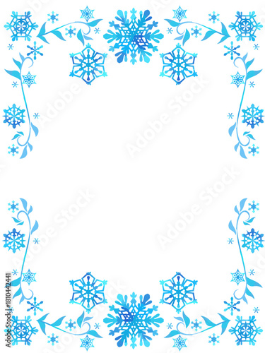 シンプルで美しい雪の結晶のフレーム型テンプレート