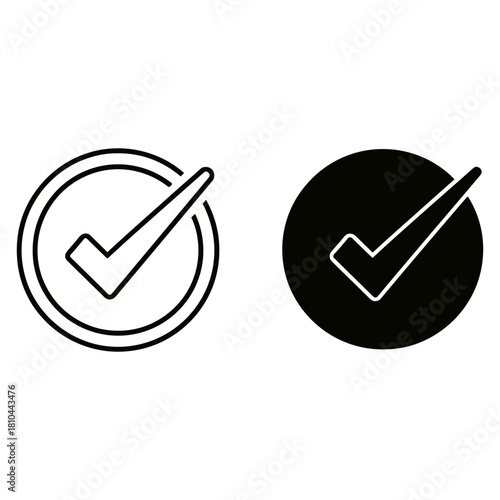 Check mark icon in circle, symbol of approval, acceptance, and validation isolated on white background