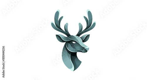 Illustration of a deer head with large antlers on a white background digital artwork style