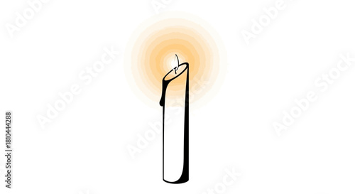 Illustration of a candle with a flame and dripping wax on a white background in a simple style