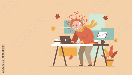 Angry senior man stressed by work on laptop burnout frustration autumn office concept