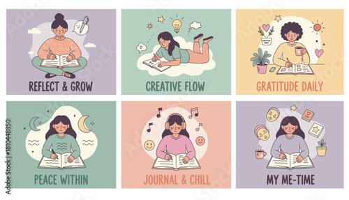 Journaling bundle Women writing for creative flow gratitude peace and selfreflection Personal growth concept