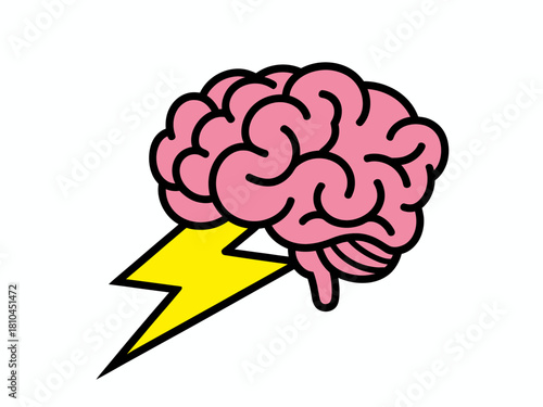 This striking illustration features a pink brain with a lightning bolt, symbolizing ideas, creativity, and the dynamic power of the human mind in a visually engaging manner.