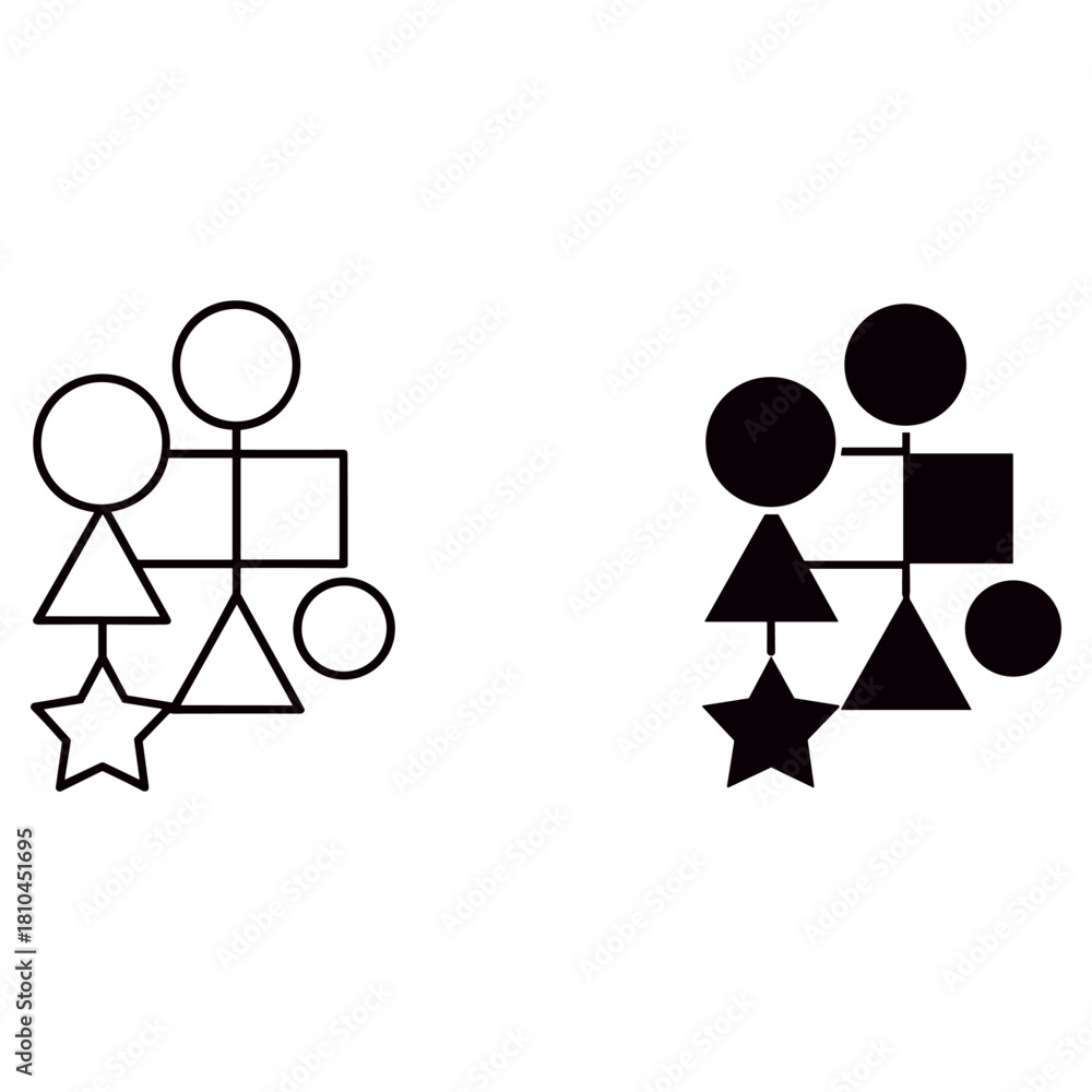 Obraz premium Geometric shapes in outline and solid black, isolated on white background