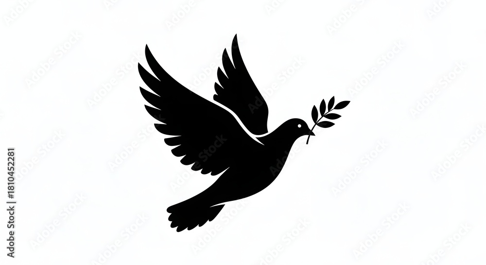 Fototapeta premium flying dove holding an olive branch in its beak. silhouette illustration