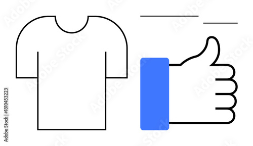 T-shirt concept. Line art T-shirt with thumbs-up symbol minimal aesthetics. T-shirt design ideas, branding visuals, promotional , e-commerce, and feedback concepts