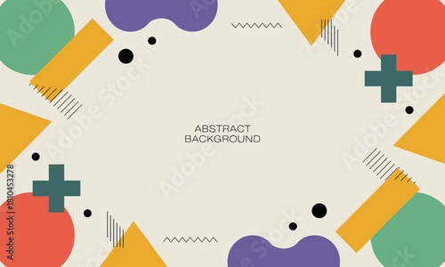 This vibrant abstract background features colorful geometric shapes, including circles, triangles, and lines, creating a playful and energetic visual appeal perfect for various uses.