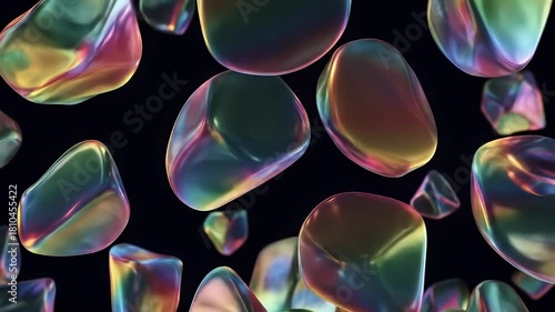 Colorful Abstract Droplets Floating in Space with Bright Iridescent Shine and Smooth Surface Texture