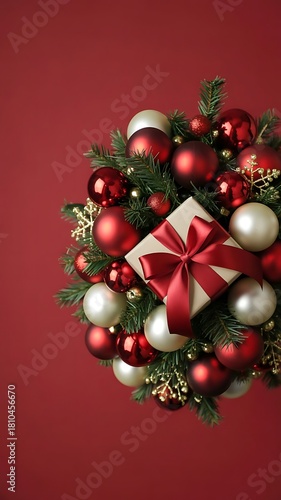 Festive Christmas Wreath with Gift and Ornaments