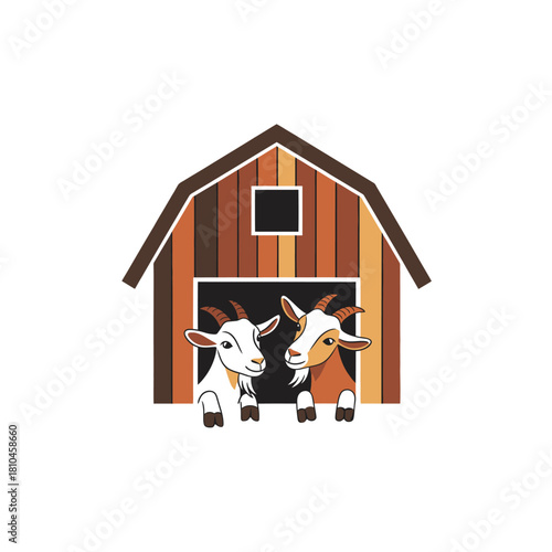 Cartoon Goats in Barn Illustration
