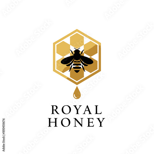 Royal Honey Bee Hexagon Logo