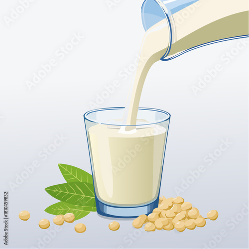 豆乳がグラスに注がれる清潔感のある美味しい構図