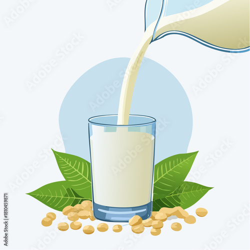 豆乳がグラスに注がれる清潔感のある美味しい構図