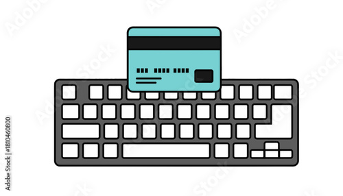 Credit card on computer keyboard for online shopping and secure payment system concept