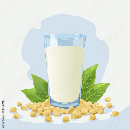 豆乳と大豆を並べた健康イメージの美味しい食品写真